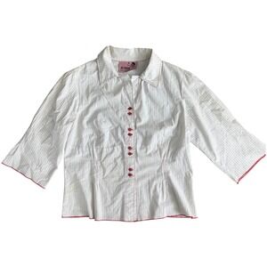 Serious Clothing Eagle Graphic Pinstripe Button Up Shirt Mall Goth Large White